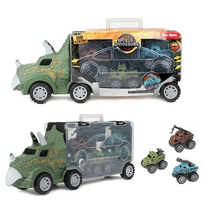 Toi-Toys - WORLD OF Dinosaurs - Dinotruck mit 3 Rückzugsautos Dinosaurier Kinder