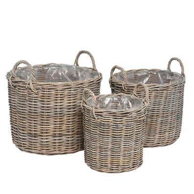 Pflanzkübel SEA GRASS aus Rattan grau beige Pflanzkorb Hamptons Landhaus - KLEIN