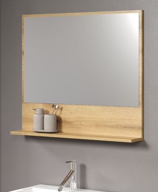 Bad Spiegel in Evoke Eiche Badmöbel Badezimmerspiegel mit Ablage 80 x 74 cm Bliss