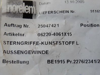 norelem 06220-4061X15 Sterngriff ähnlich DIN 6336 Außengewinde Form L - ungebrau