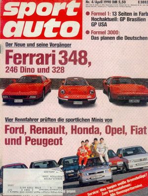 sport auto 4 / 1990, Ferrari 348, 246 Dino, 328, Porsche Cup, Formel 1, Ford, Renault