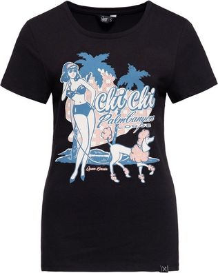 Queen Kerosin Damen Chi Chi Beach Poodle T-Shirt Schwarz