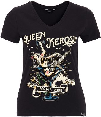 Queen Kerosin Kurzarm Shirt mit mehrfarbigem Retro-Print und Logo-Patch QK41953580...