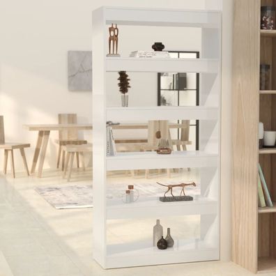 vidaXL Bücherregal/ Raumteiler Hochglanz-Weiß 80x30x166cm Holzwerkstoff