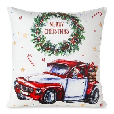 Kissenbezug Weihnachten 45x45 cm weiß Weihnachtsmann Auto Kissenhülle modern Deko