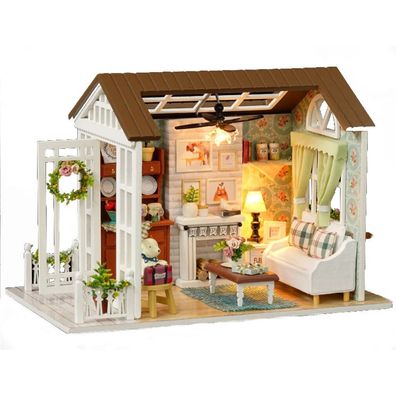 Puppenhaus aus Holz Wohnzimmer faltbar Modell LED 8008-A