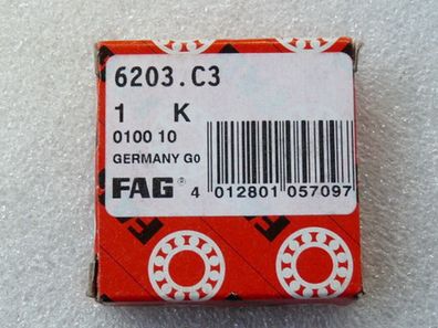 FAG 6203. C3 Rillenkugellager offen 17 x 40 x 12 mm - ungebraucht - in OVP