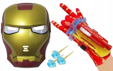 Iron Man Kinder-Set: Maske & Handschuh mit Netzwerfer, hochwertig, Verkleidungsmaske