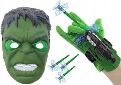 Hulk Kinder-Set: Maske & Handschuh mit Netzwerfer, hochwertig, Verkleidungsmaske