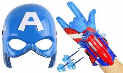 Capitan America Kinder-Set: Maske & Handschuh mit Netzwerfer, Verkleidungsmaske