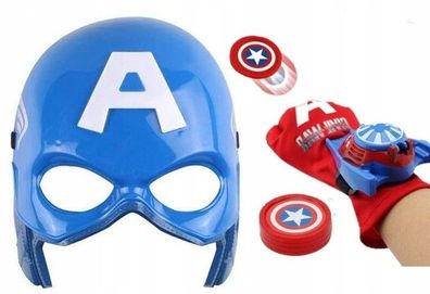 Capitan America Kinder-Set: Maske & Handschuh mit Werfer, Verkleidungsmaske