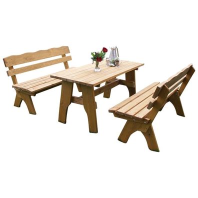 Gartengarnitur Sitzgruppe Tisch Bank 3 teilig aus Kiefernholz massiv hellbraun 150 cm