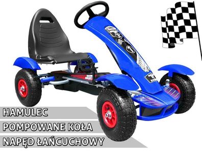Racing XL Pedal-Gokart für Kinder ab 3 Jahren, Blau + Aufblasbare Räder + Sitzvers...