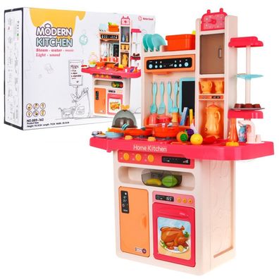 Stilvolle rosa Küche für Kinder 3+ Wasserhahn + interaktiver Dampfbrenner + Audiop...