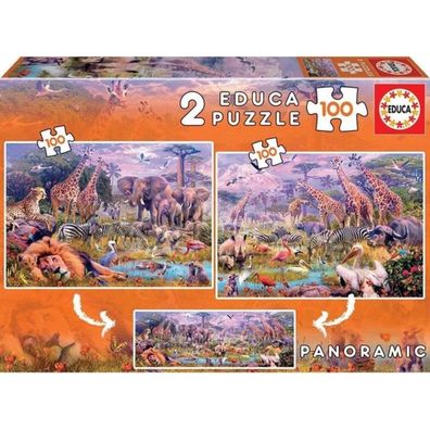 EDUCA Puzzle Panorama Wildtiere 2x100 Teile