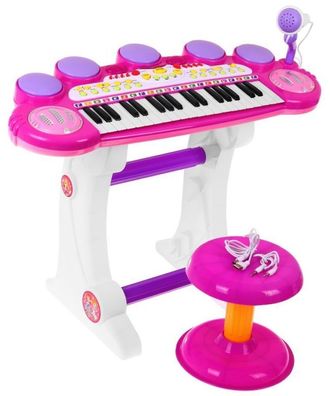 Rosa Musikset mit Tastatur + Snare-Drums + Mikrofon für Kinder, 3+ Lichter + Sound...
