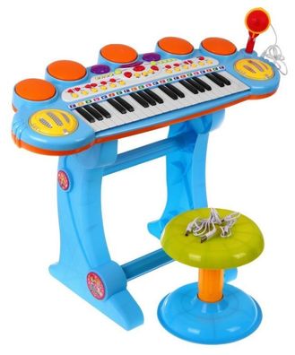Blaues Musikset mit Tastatur + Snare-Drums + Mikrofon für Kinder, 3+ Lichter + ...