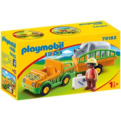 Playmobil 70182 1.2.3 Zoofahrzeug mit Nashorn, bunt, Serie 1