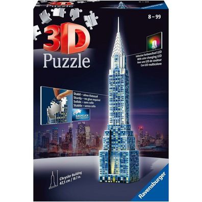 Ravensburger Beleuchtetes 3D-Puzzle Night Edition Chrysler Building 216 Teile