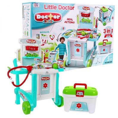 Tragbare Arztpraxis für Kinder ab 3 Jahren, Koffer + Tisch + 2 Arten von Trolleys ...
