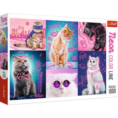 TREFL Puzzle Neon Color Line Super Cats 1000 Teile