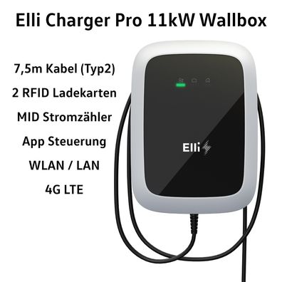 Elli Charger Pro Wallbox mit Kabel 7,5m (Typ2), App, WLAN, LTE & MID Stromzähler