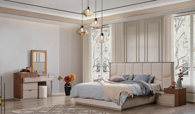 Beige Schlafzimmer Garnitur Luxuriöse Polsterbetten Nachttische Schrank