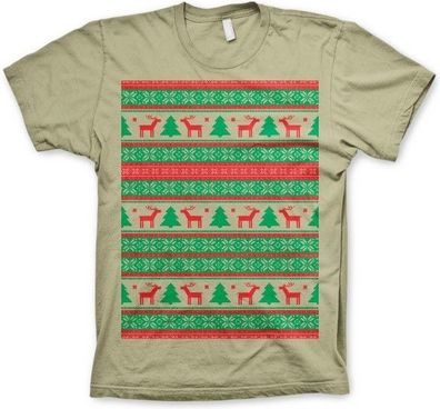 Hybris Christmas Knit Pattern Red/ Green T-Shirt Khaki