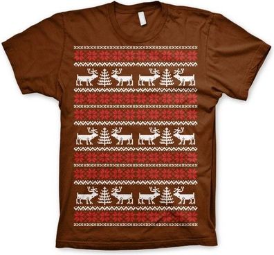 Hybris Christmas Knit Pattern White/ Red T-Shirt Brown