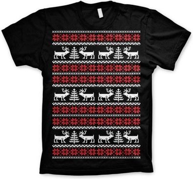 Hybris Christmas Knit Pattern White/ Red T-Shirt Black