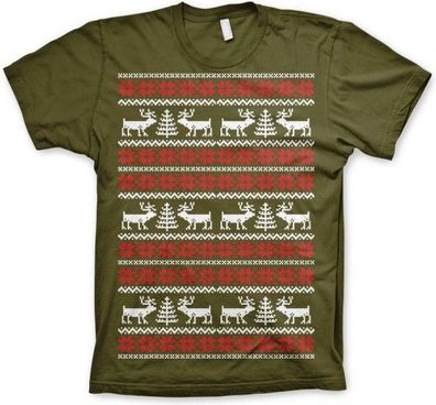 Hybris Christmas Knit Pattern White/ Red T-Shirt Olive