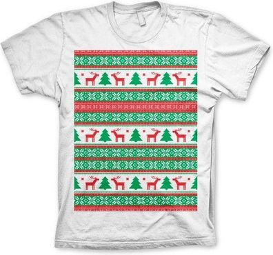 Hybris Christmas Knit Pattern Red/ Green T-Shirt White