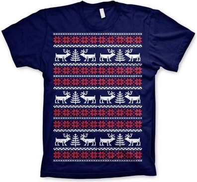 Hybris Christmas Knit Pattern White/ Red T-Shirt Navy