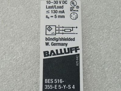 Balluff BES 516-355-E5-Y-S 4 Induktiver Sensor Sn = 5 mm 10 - 40 VDC - ungebrau