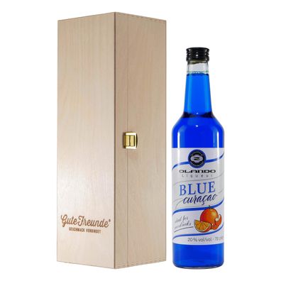 Olando Blue Curacao Likör mit Geschenk-Holzkiste