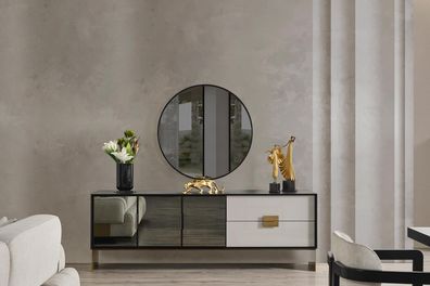 Schwarzes Wohnzimmer Set Designer Sideboard Luxus Spiegel 2tlg Set Neu
