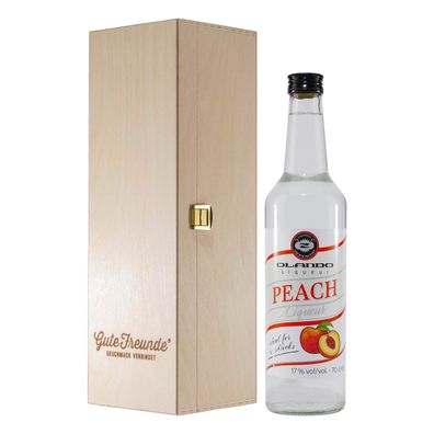 Olando Peach Liqueur mit Geschenk-Holzkiste