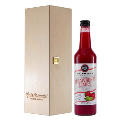 Olando Strawberry-Limes Liqueur mit Geschenk-Holzkiste