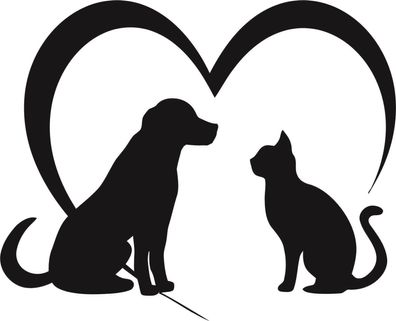 Herz mit Hund und Katze , 1 Aufkleber Hund Wandtattoo 20 cm