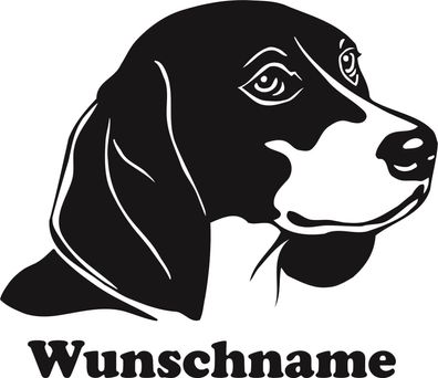 Hu25e, 1 Aufkleber Hund Dog Wandtattoo Wunschname Beagle 20 cm