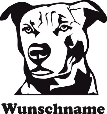 Hu16, 1 Aufkleber Hund Wunschname Wandtattoo Staffordshire Bull Terrier 20 cm
