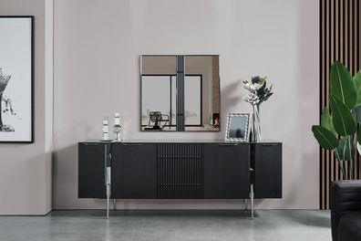 Luxus Schwarzes Sideboard Moderne Wohnzimmer Holz Kommode 4-türig