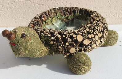 Dekofigur Deko Figur Schildkröte liegend L 40 cm zum Bepflanzen aus Heu u. Reisig