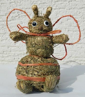 Dekofigur Heu Figur Heufigur Biene sitzend Höhe 16 cm aus Naturmaterial Heubiene
