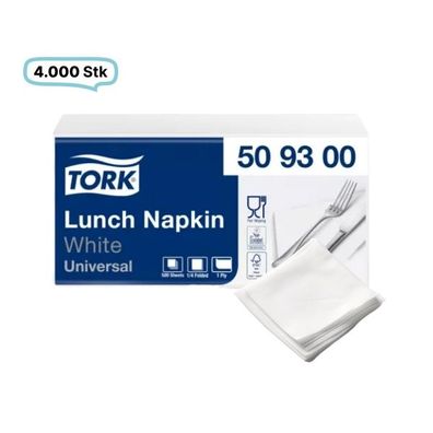 Tork Lunchserviette 1-lagig weiß, 33er, 1/4 Falz, 4.000 Qualitäts-Servietten, 100% Ze