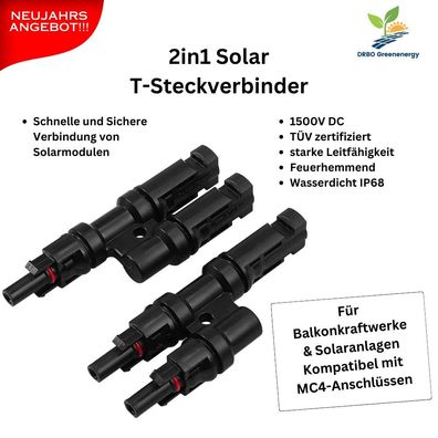 Solar T-Steckverbinder 2in1 Ideal für Balkonkraftwerke - MC4-Kompatibel
