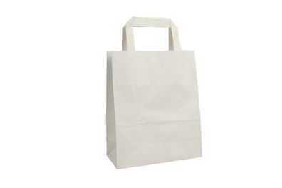 Mittlere (22 + 10x28 cm) weiße Papiertasche mit Flachhenkel, unbedruckt, 70g/ m²,