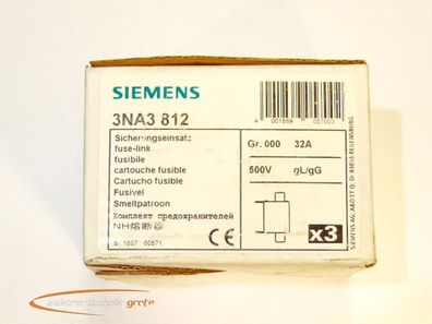 Siemens 3NA3812 Sicherungseinsatz VPE = 3 St. - ungebraucht! -
