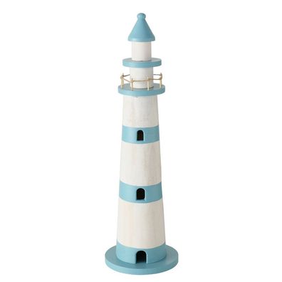 Leuchtturm SEA hellblau weiß aus Holz H62cm Dekoration maritim Beach House