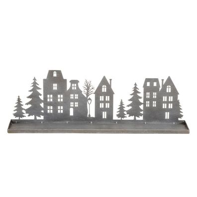 Metalltablett Houseline grau Dekotablett mit Häusern und Bäumen aus Metall L47,5